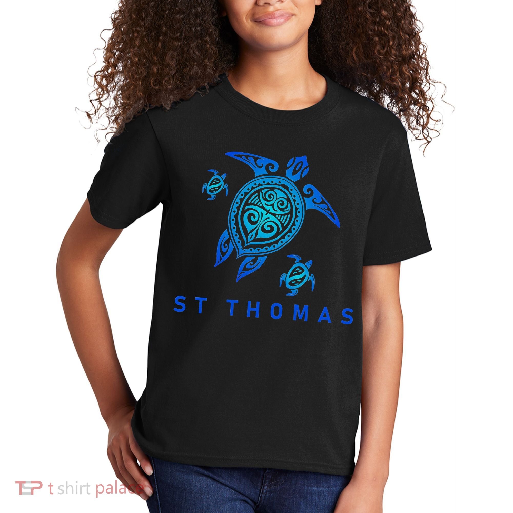 St Thomas Virgin Islands Sea Blue Tribal Turtle Kids T-Shirt