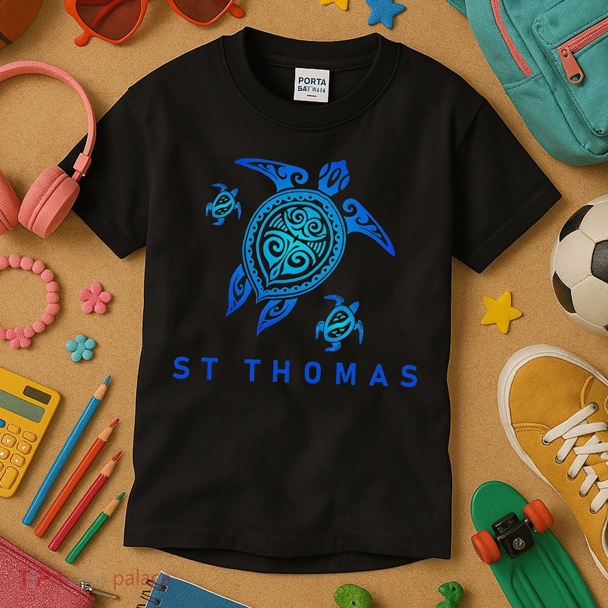 St Thomas Virgin Islands Sea Blue Tribal Turtle Kids T-Shirt