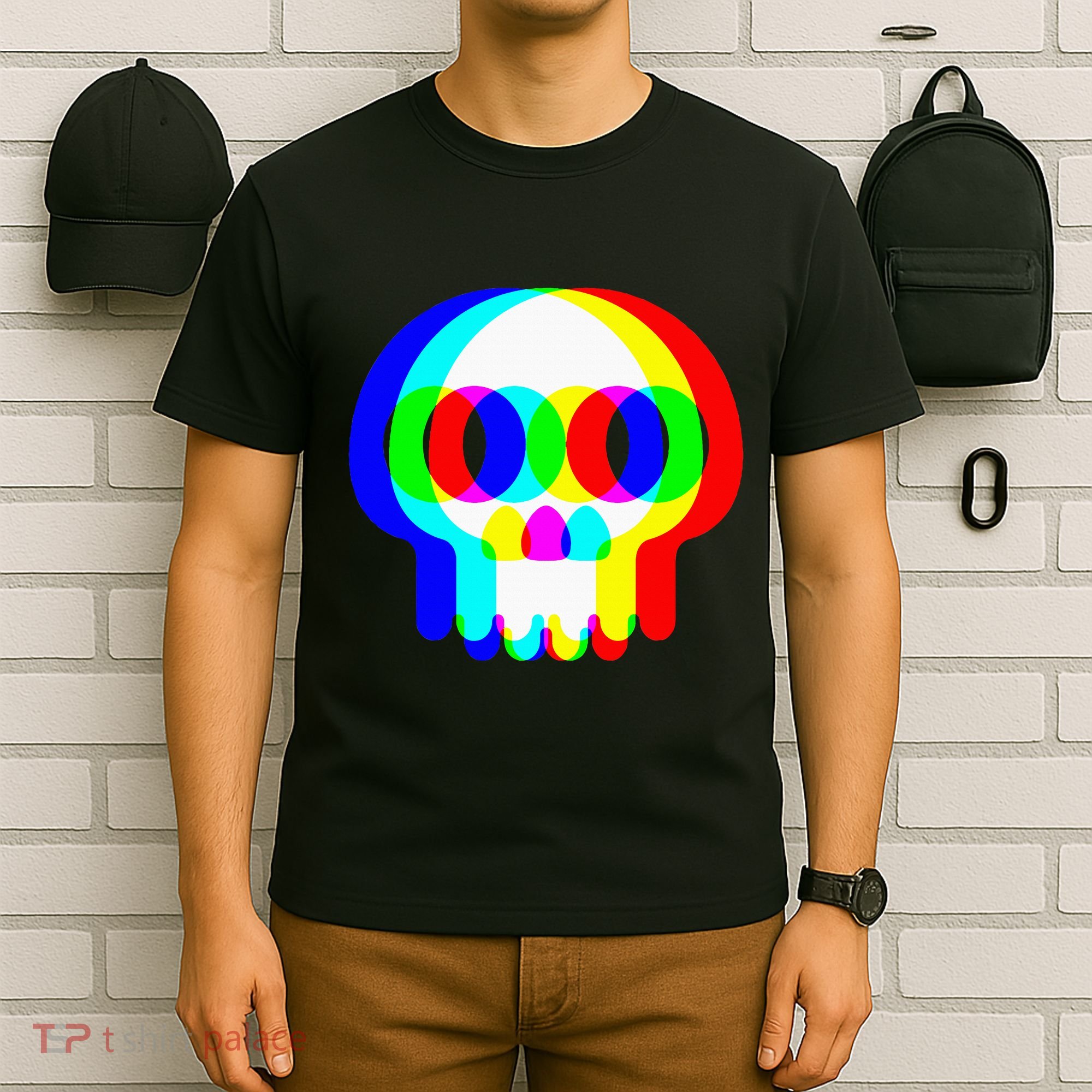 Skull Trippy Vaporwave Halloween Techno Rave Edm Party T-Shirt