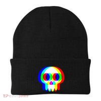 Skull Trippy Vaporwave Halloween Techno Rave Edm Party Beanie thumb 0