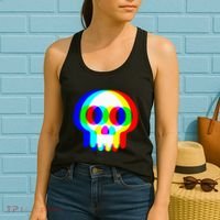 Skull Trippy Vaporwave Halloween Techno Rave Edm Party Women's Tank Top thumb 2