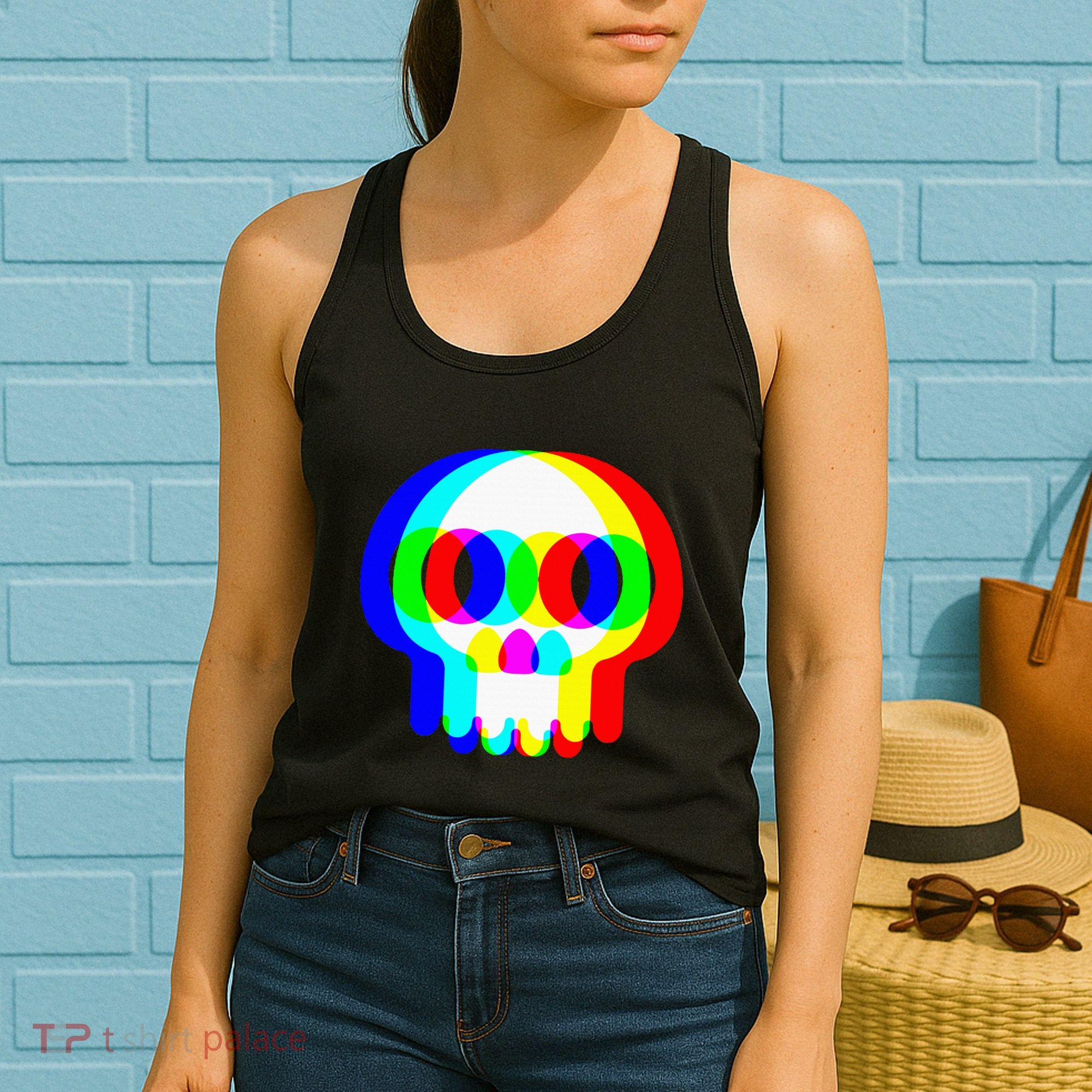 Skull Trippy Vaporwave Halloween Techno Rave Edm Party Women's Tank Top
