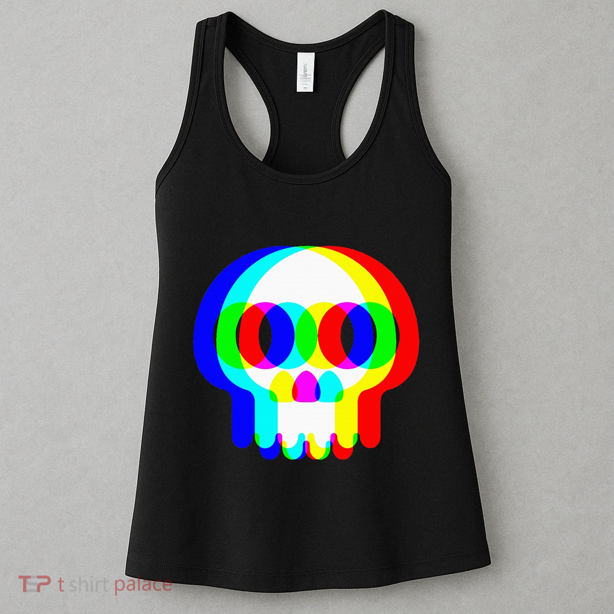 Skull Trippy Vaporwave Halloween Techno Rave Edm Party Women's Tank Top