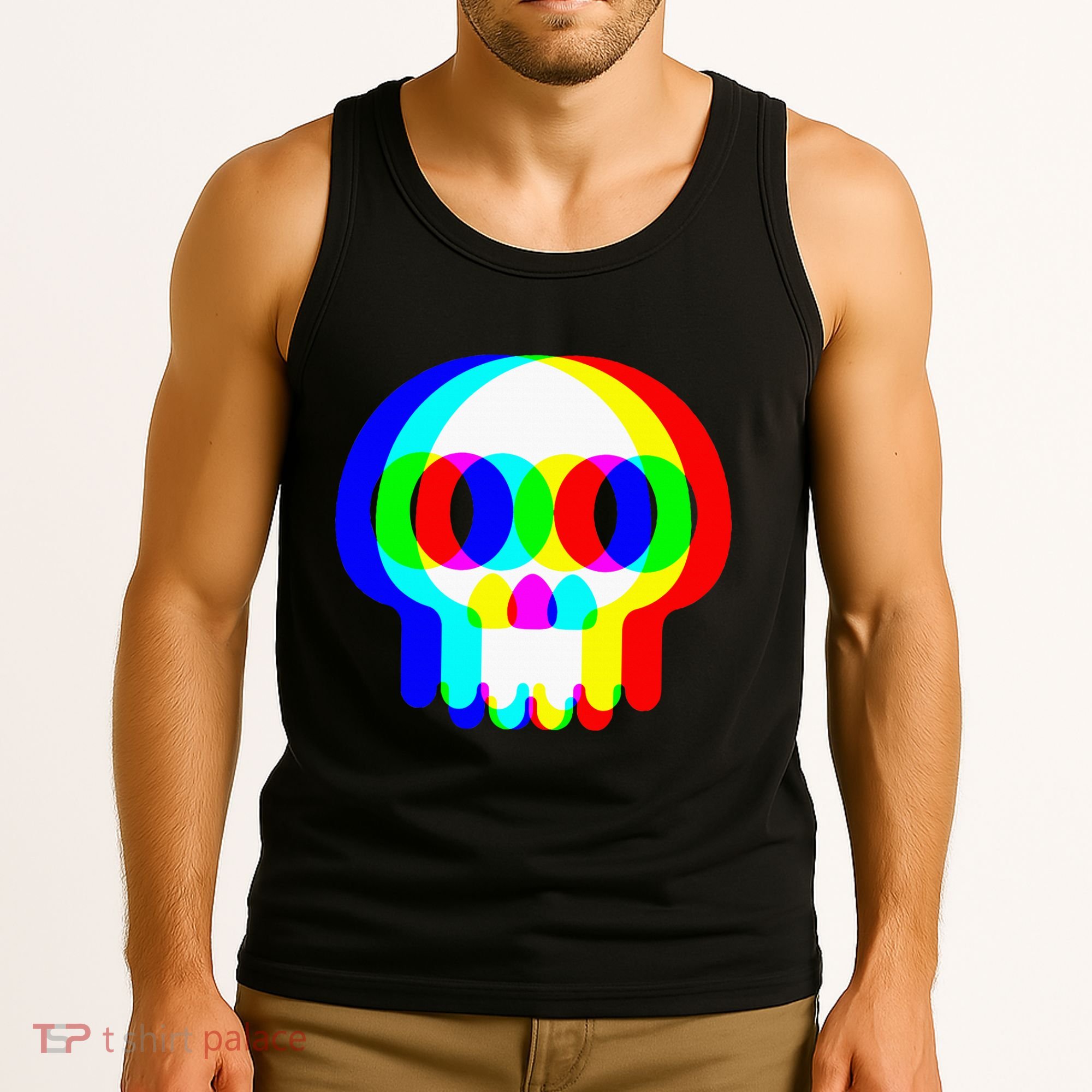 Skull Trippy Vaporwave Halloween Techno Rave Edm Party Tank Top