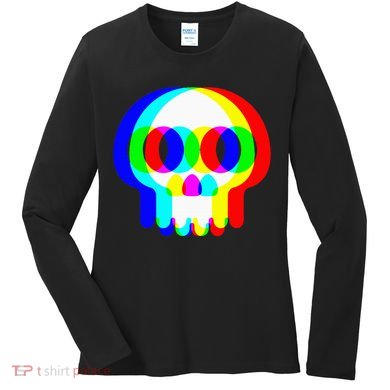 Skull Trippy Vaporwave Halloween Techno Rave Edm Party Women's Long Sleeve Shirt