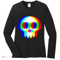 Skull Trippy Vaporwave Halloween Techno Rave Edm Party Women's Long Sleeve Shirt thumb 0