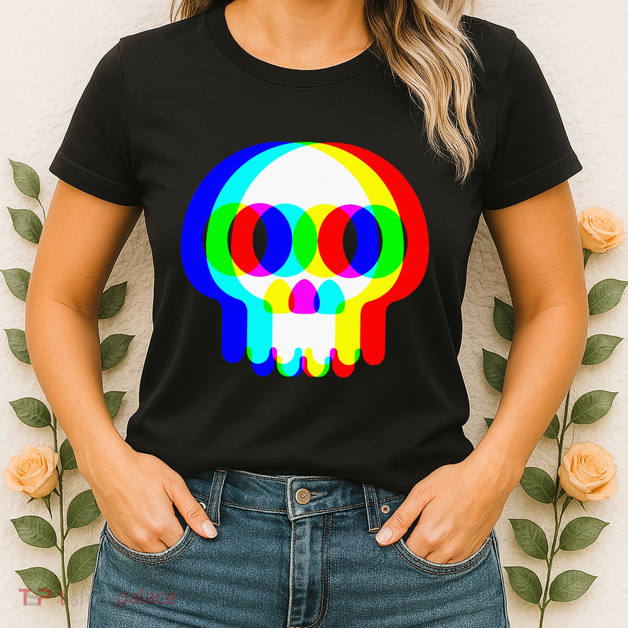 Skull Trippy Vaporwave Halloween Techno Rave Edm Party Women's T-Shirt