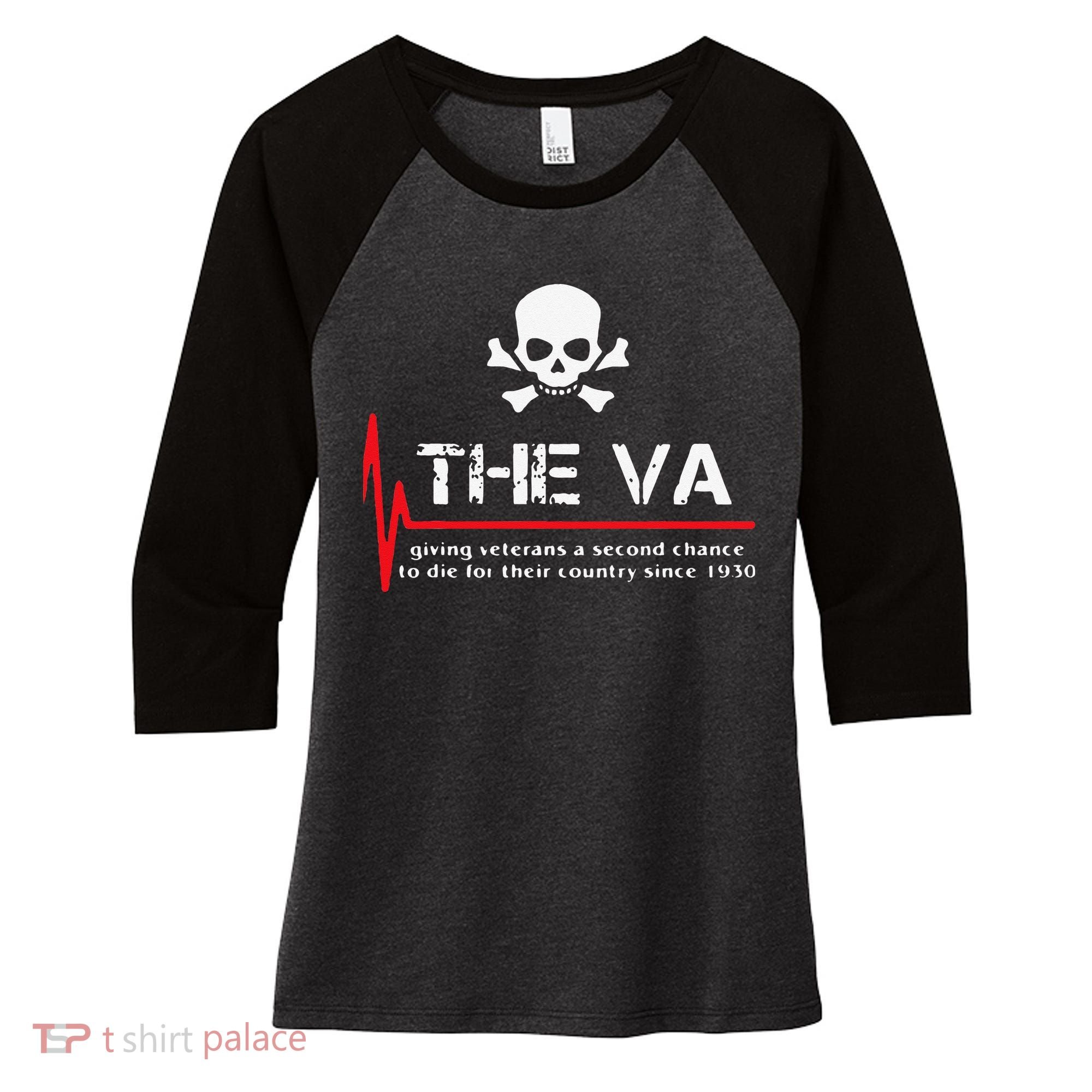 Skull The VA Giving Veterans A Second Chance Women's Tri-Blend 3/4-Sleeve Raglan Shirt