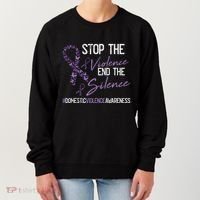 Stop The Violence Domestic Violence Awareness Ribbon Warrior Women's Sweatshirt thumb 0