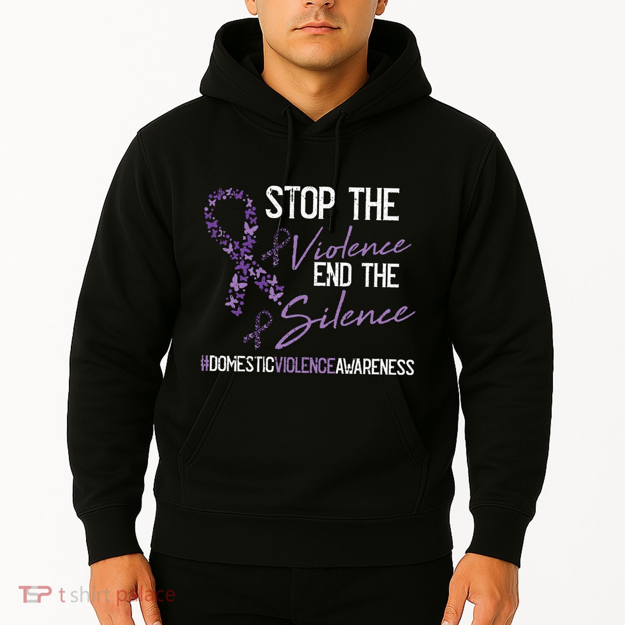 Stop The Violence Domestic Violence Awareness Ribbon Warrior Hoodie
