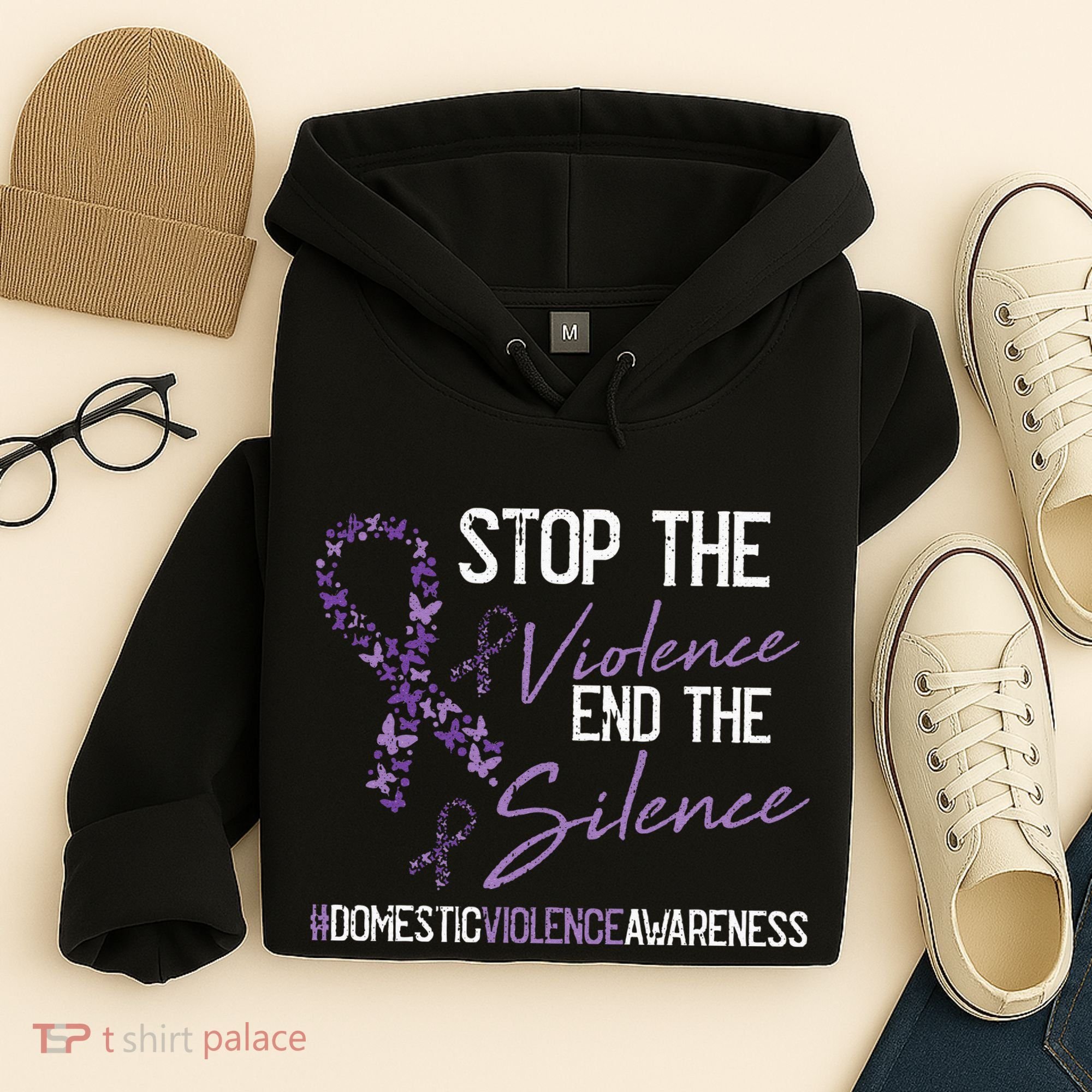 Stop The Violence Domestic Violence Awareness Ribbon Warrior Hoodie