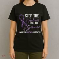 Stop The Violence Domestic Violence Awareness Ribbon Warrior T-Shirt thumb 4