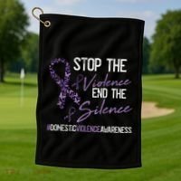 Stop The Violence Domestic Violence Awareness Ribbon Warrior Golf Towel thumb 1
