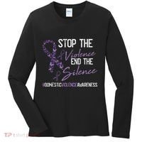 Stop The Violence Domestic Violence Awareness Ribbon Warrior Women's Long Sleeve Shirt thumb 0