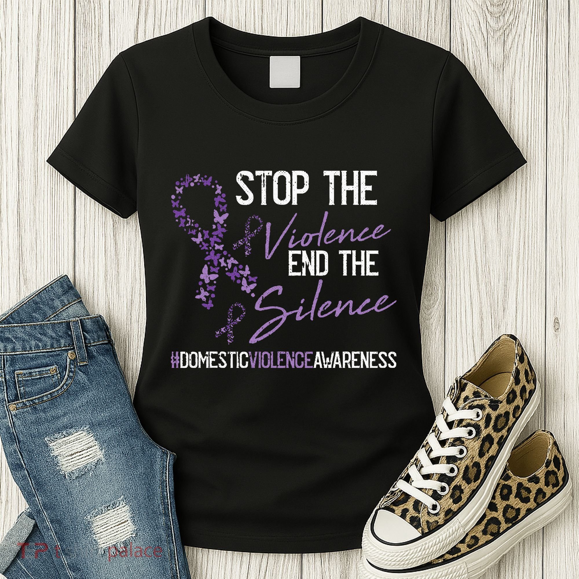 Stop The Violence Domestic Violence Awareness Ribbon Warrior Women's T-Shirt