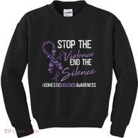 Stop The Violence Domestic Violence Awareness Ribbon Warrior Kids Sweatshirt thumb 0