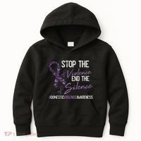 Stop The Violence Domestic Violence Awareness Ribbon Warrior Kids Hoodie thumb 0