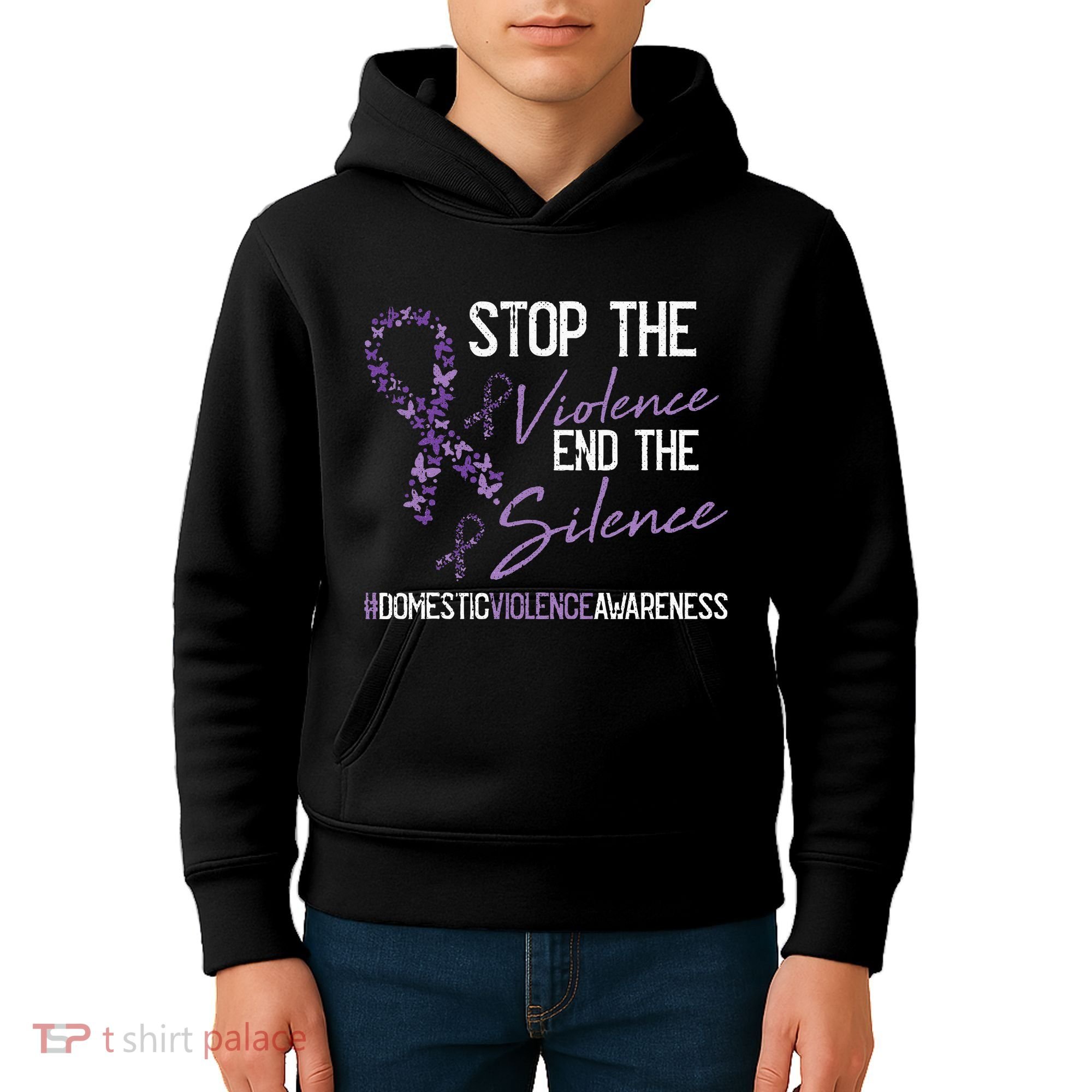 Stop The Violence Domestic Violence Awareness Ribbon Warrior Kids Hoodie