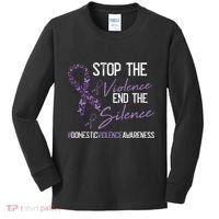 Stop The Violence Domestic Violence Awareness Ribbon Warrior Kids Long Sleeve Shirt thumb 0