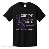 Stop The Violence Domestic Violence Awareness Ribbon Warrior Kids T-Shirt thumb 0