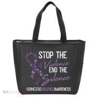 Stop The Violence Domestic Violence Awareness Ribbon Warrior Tote Bag thumb 0