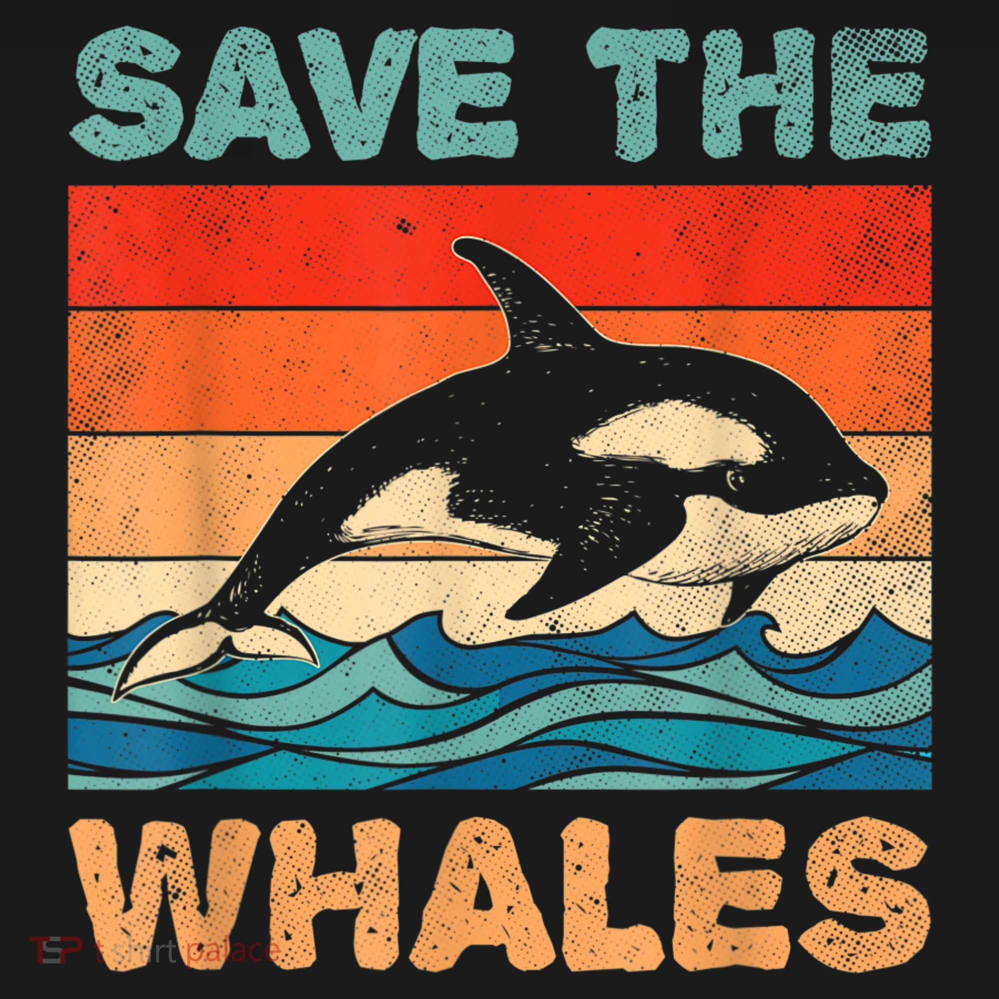 Save The Whales Retro Vintage Orca Whale T-Shirt