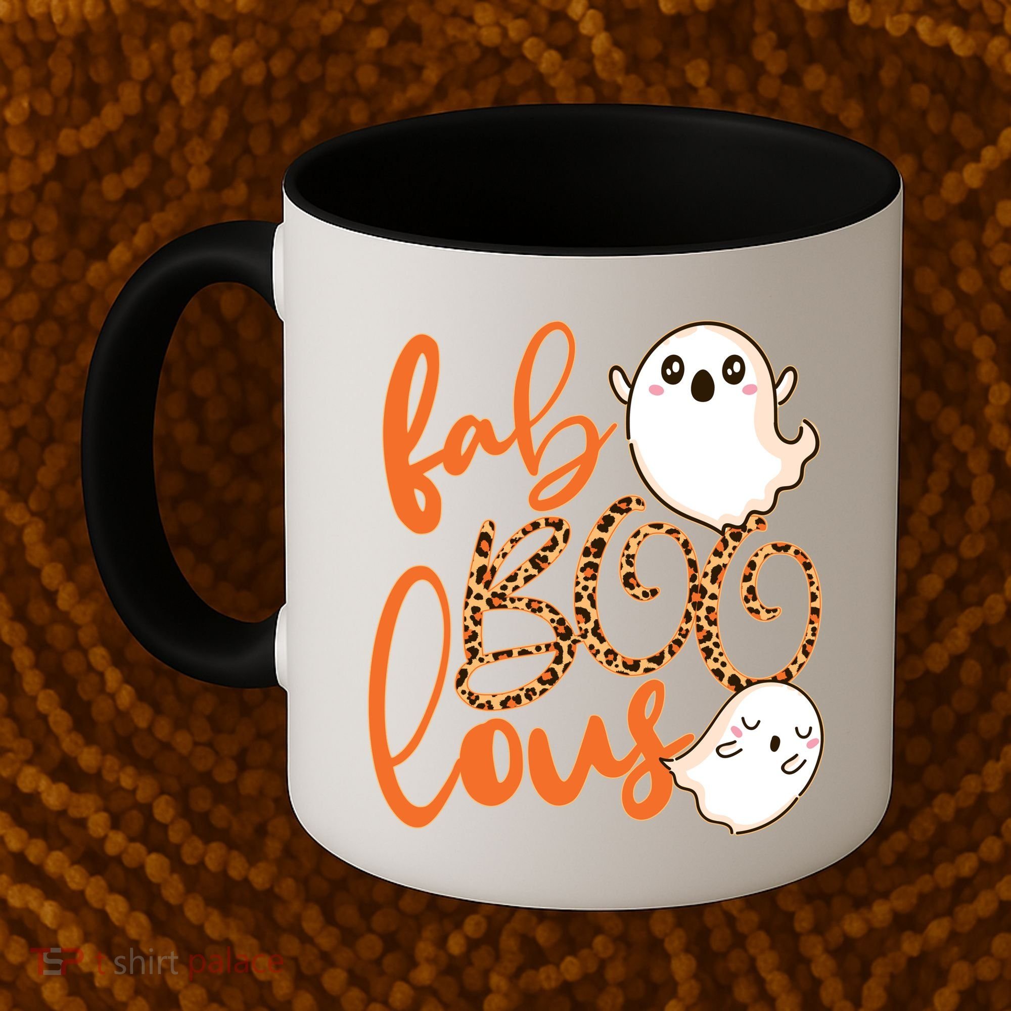 Stylish leopard Halloween Fab-BOO-lous Ghost Coffee Mug