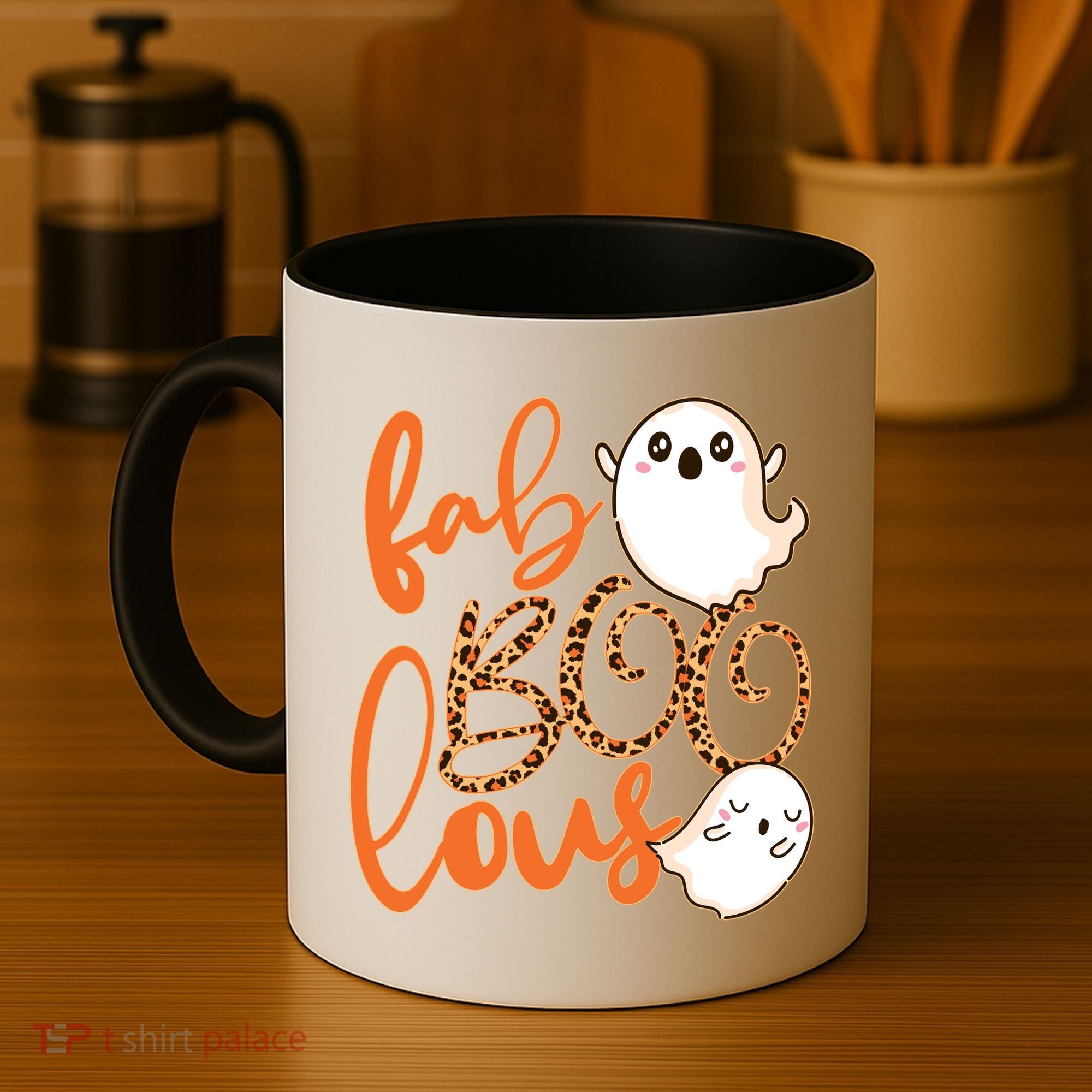 Stylish leopard Halloween Fab-BOO-lous Ghost Coffee Mug