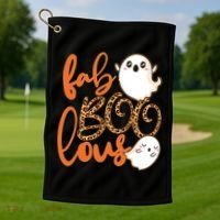 Stylish leopard Halloween Fab-BOO-lous Ghost Golf Towel thumb 1