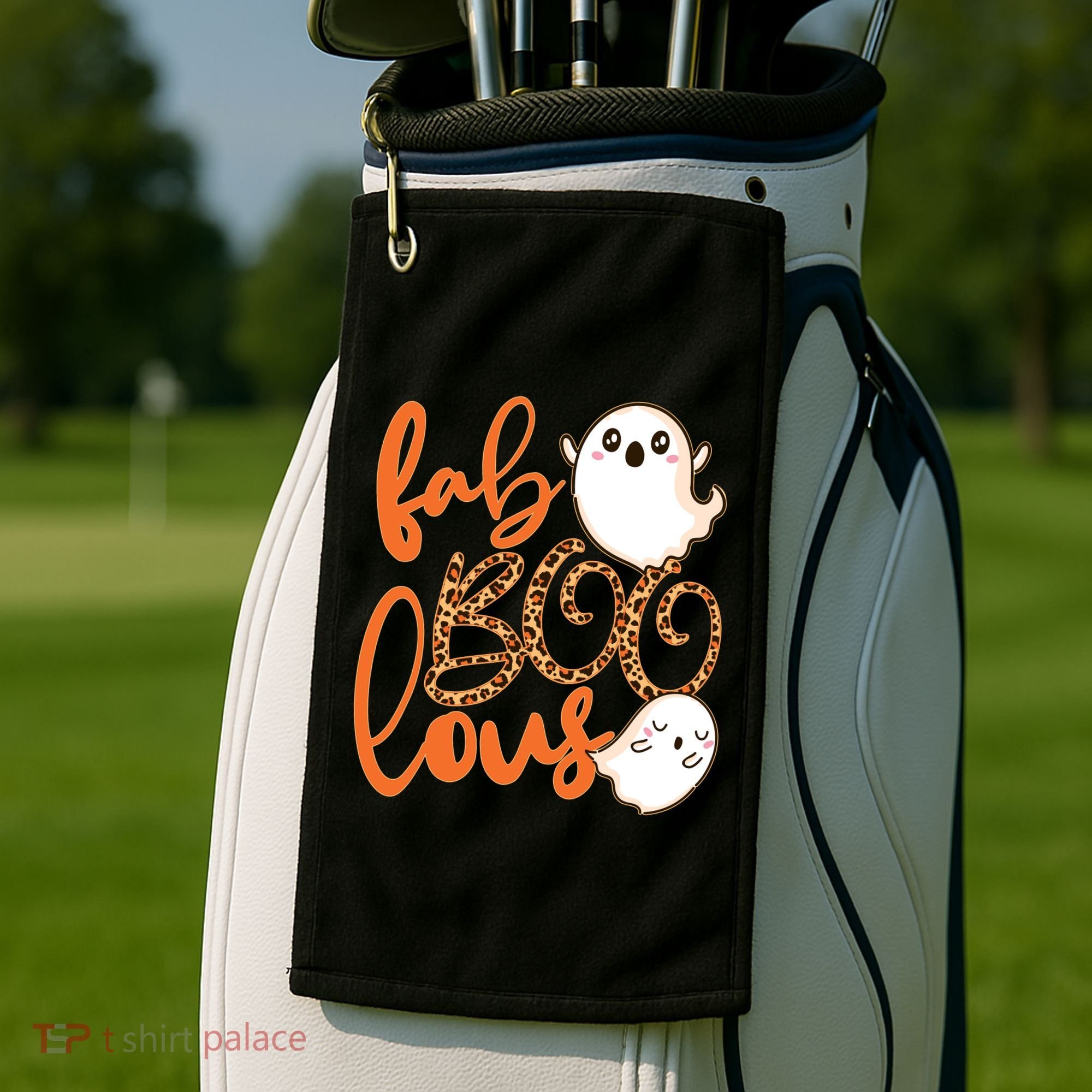 Stylish leopard Halloween Fab-BOO-lous Ghost Golf Towel