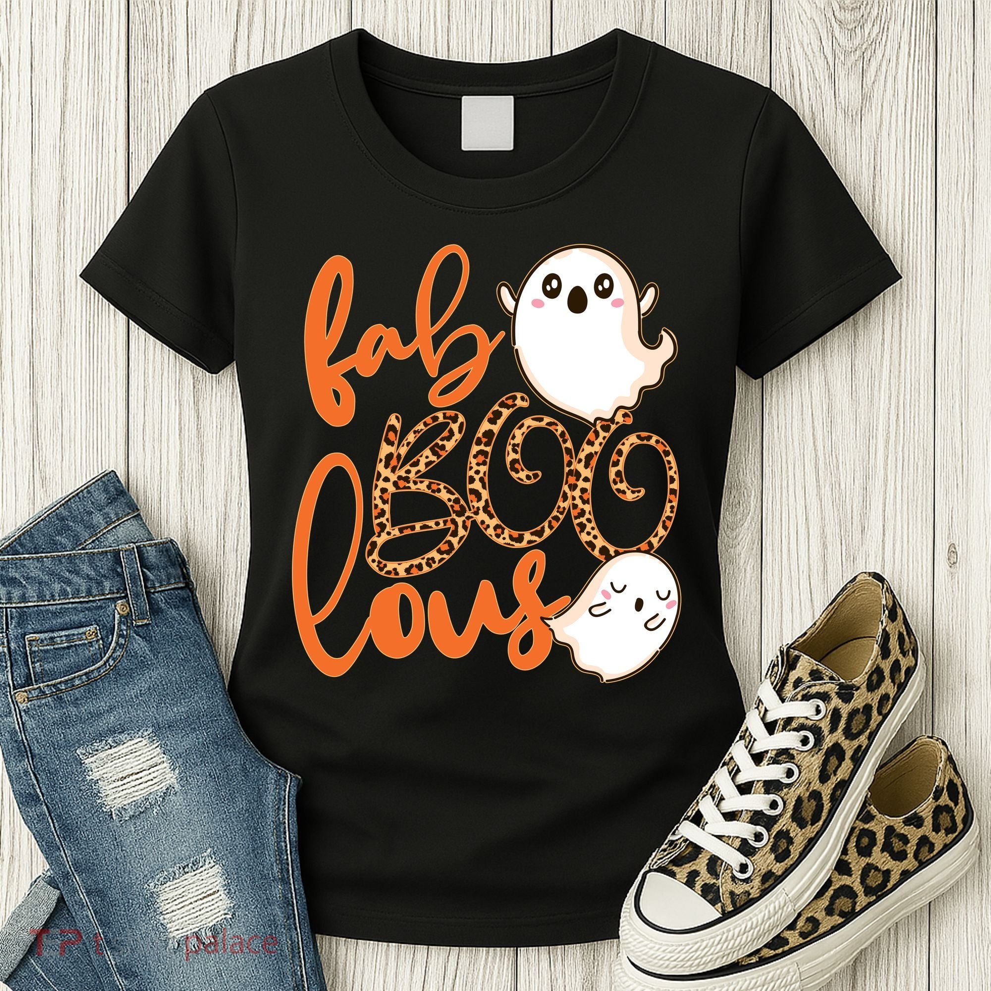 Stylish leopard Halloween Fab-BOO-lous Ghost Women's T-Shirt