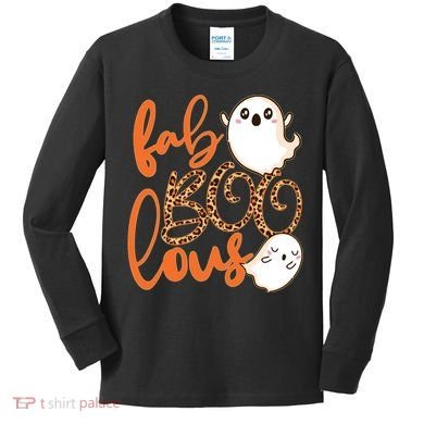 Stylish leopard Halloween Fab-BOO-lous Ghost Kids Long Sleeve Shirt