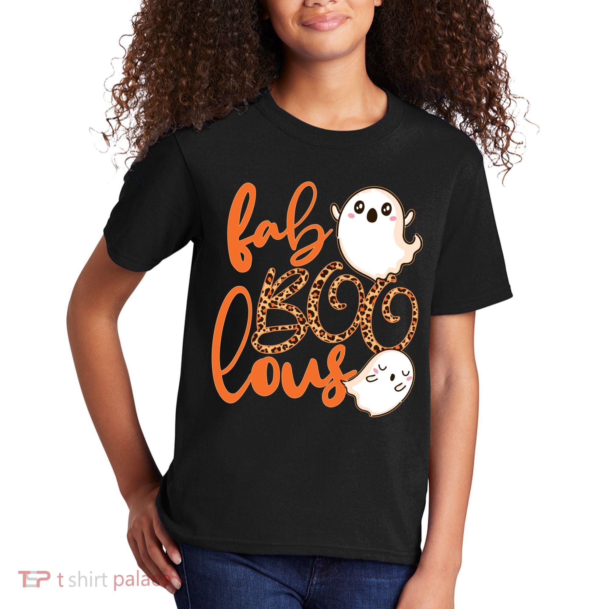 Stylish leopard Halloween Fab-BOO-lous Ghost Kids T-Shirt