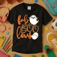 Stylish leopard Halloween Fab-BOO-lous Ghost Kids T-Shirt thumb 3