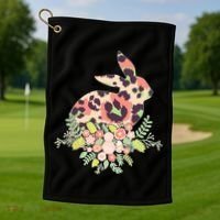 Stylish Leopard Pattern Easter Bunny Golf Towel thumb 1