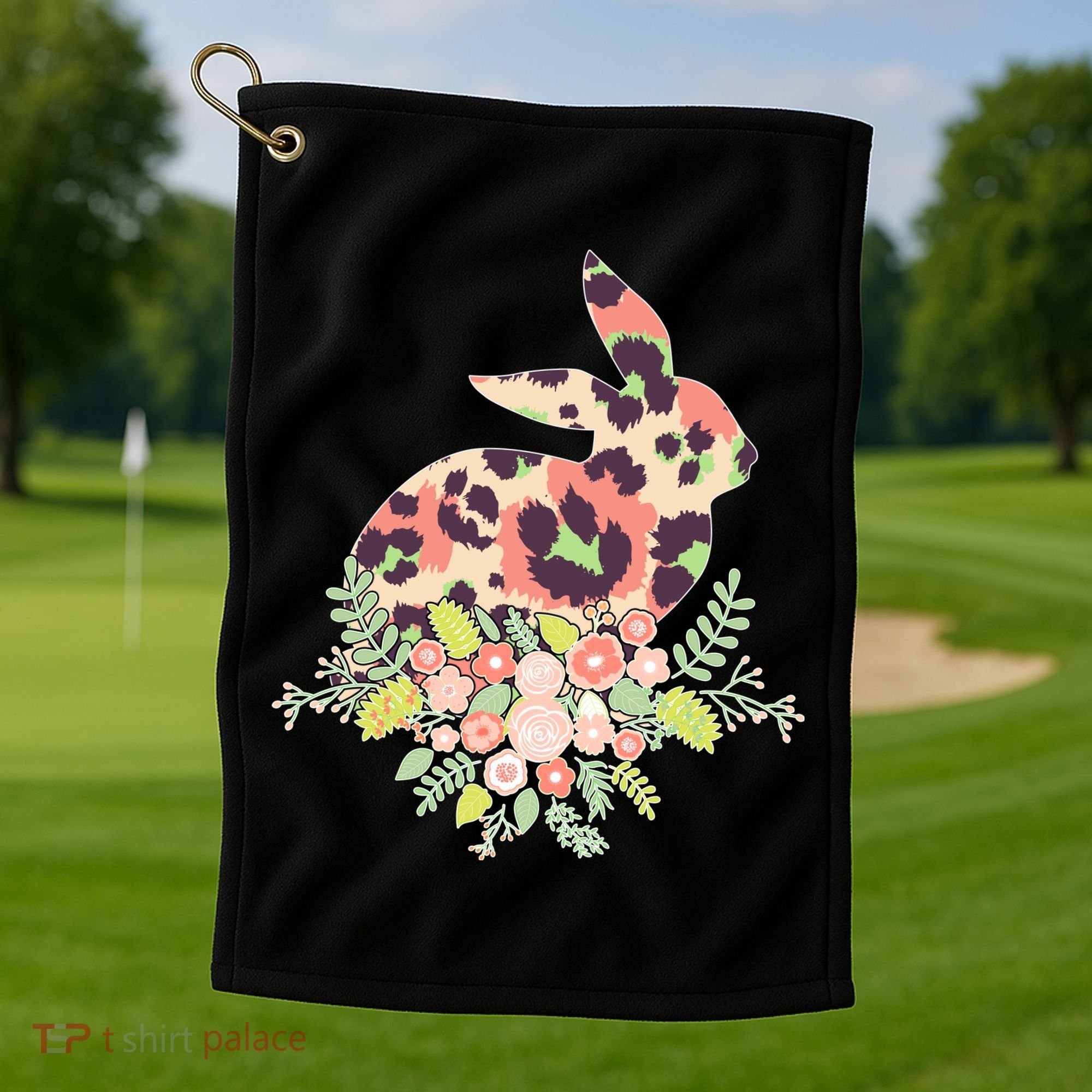 Stylish Leopard Pattern Easter Bunny Golf Towel