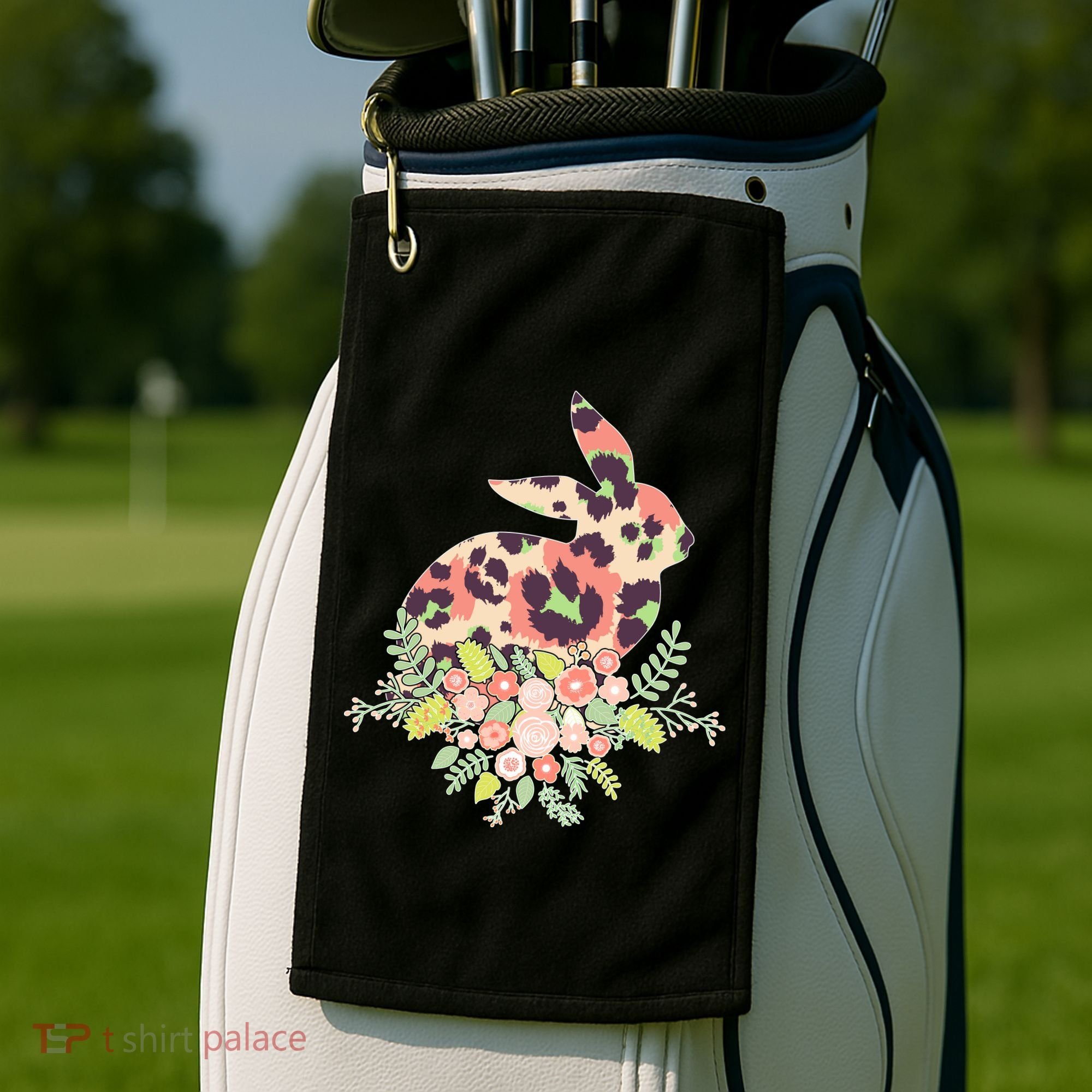 Stylish Leopard Pattern Easter Bunny Golf Towel