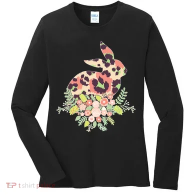 Stylish Leopard Pattern Easter Bunny Women's Long Sleeve Shirt