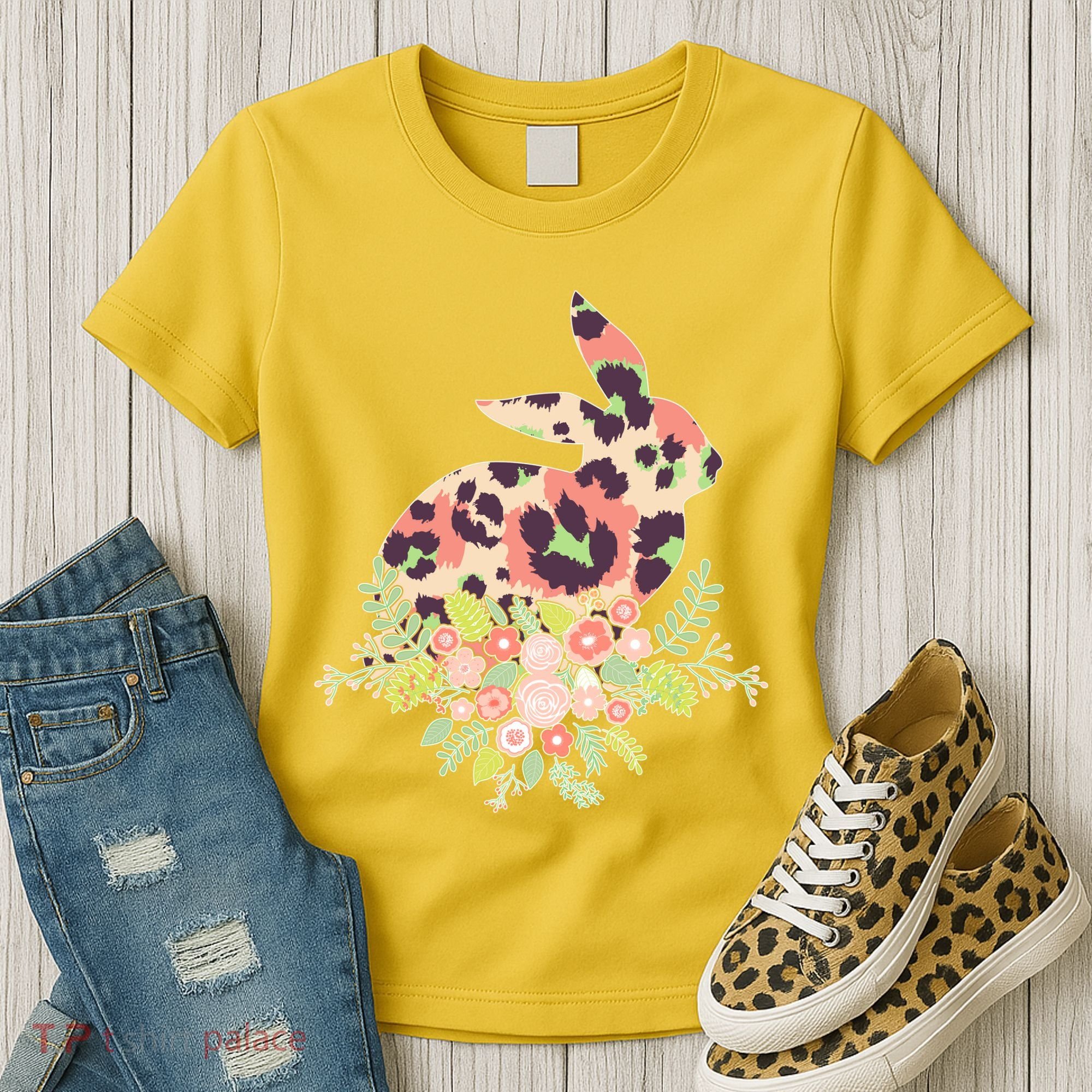 Stylish Leopard Pattern Easter Bunny Women's T-Shirt
