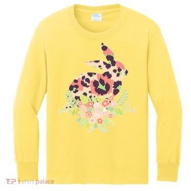 Stylish Leopard Pattern Easter Bunny Kids Long Sleeve Shirt