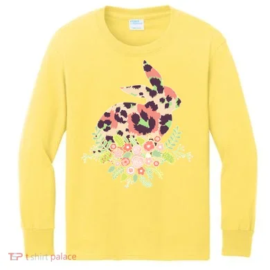 Stylish Leopard Pattern Easter Bunny Kids Long Sleeve Shirt