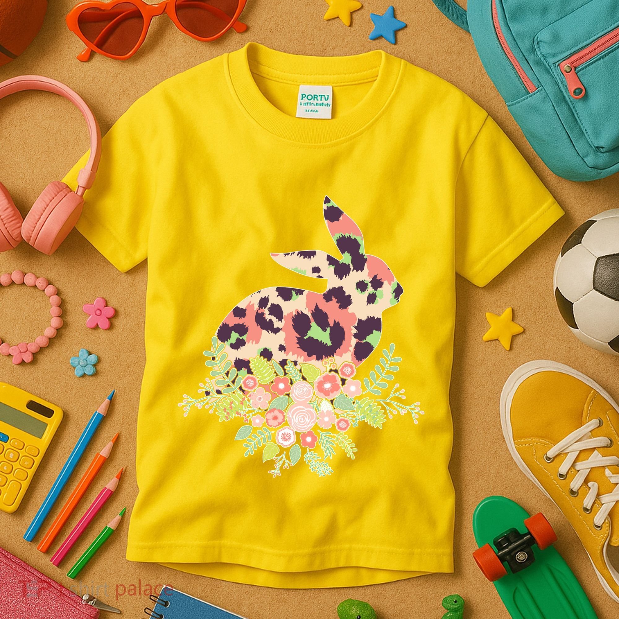 Stylish Leopard Pattern Easter Bunny Kids T-Shirt