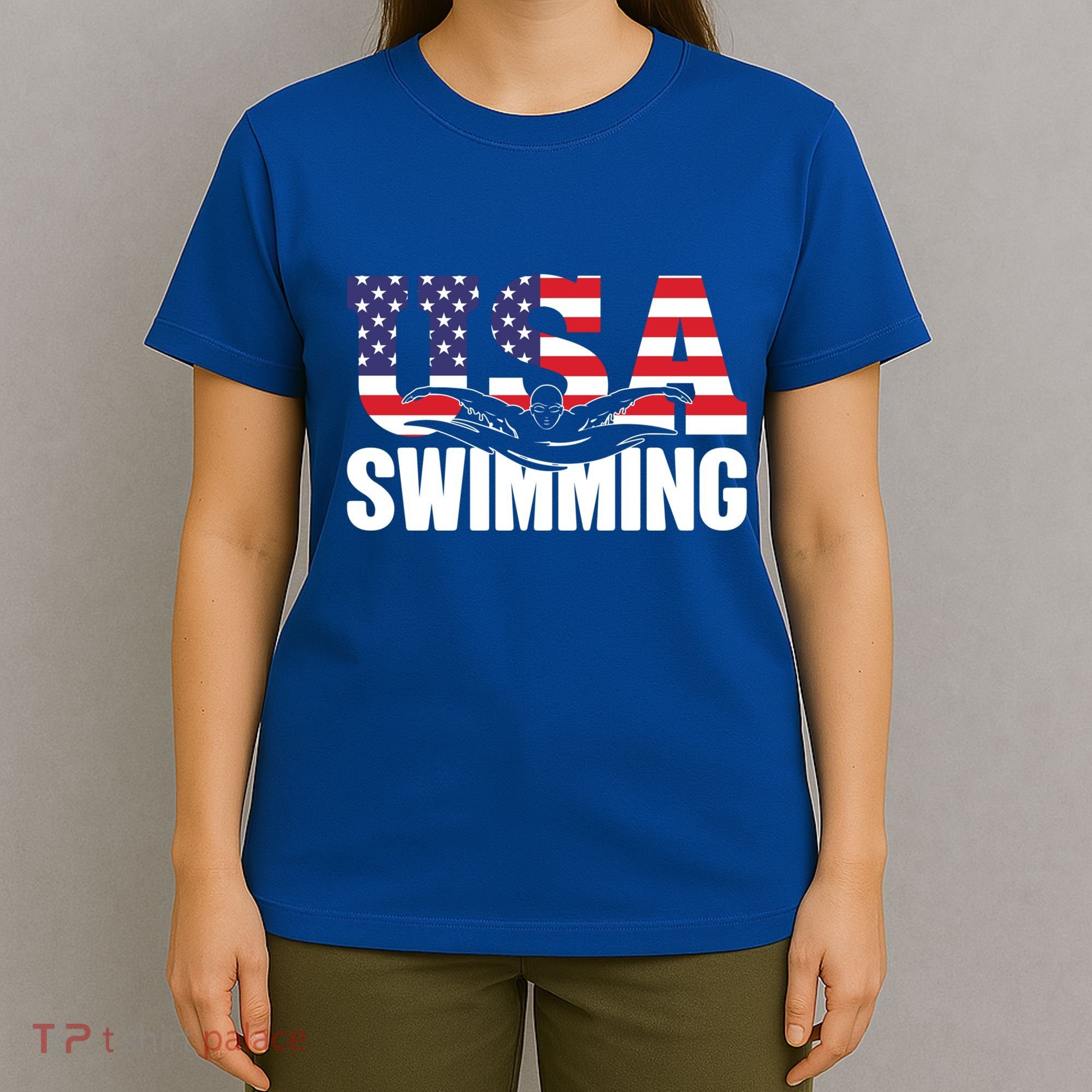 Swimming Us American Flag Water Swimmer And Swim Great Gift T-Shirt