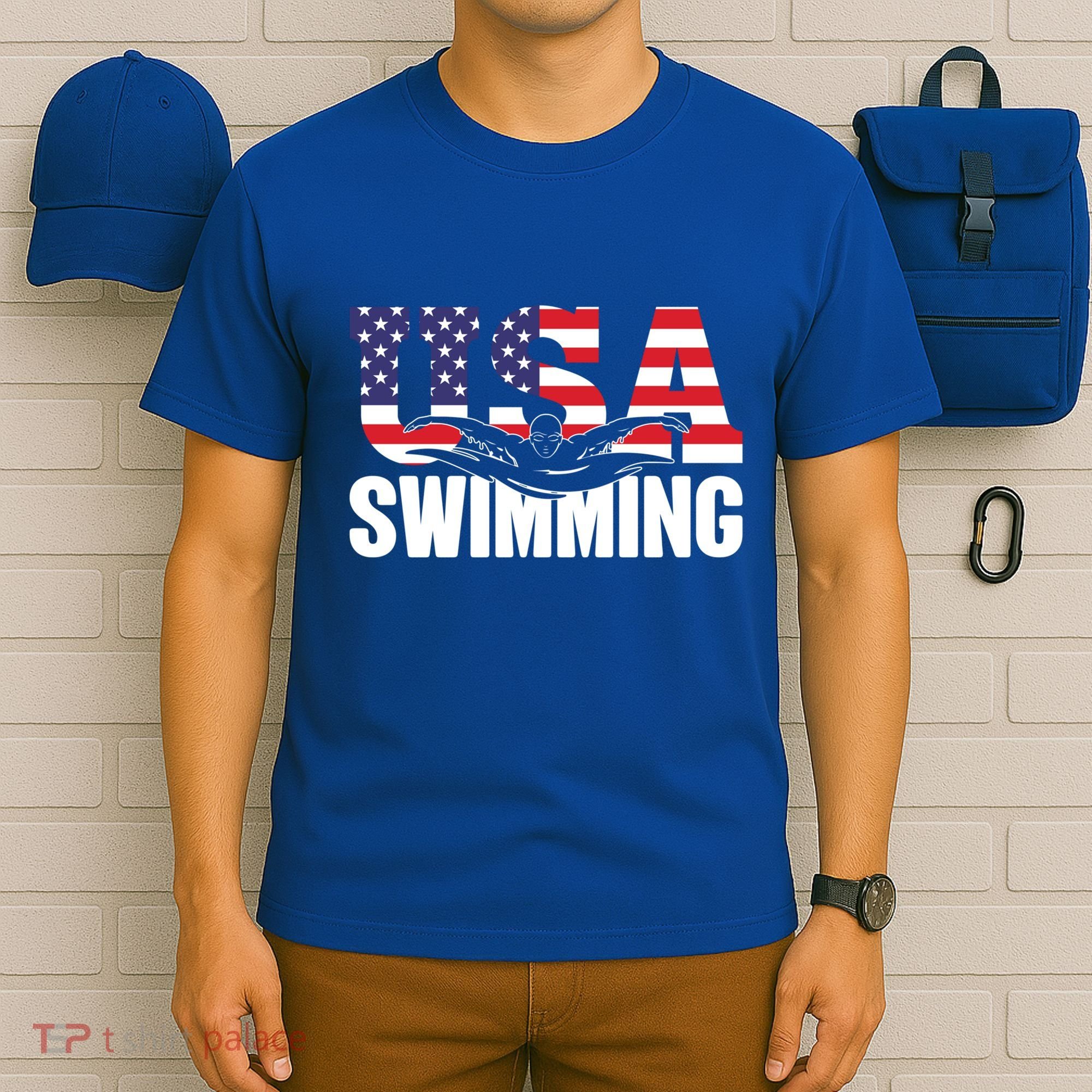 Swimming Us American Flag Water Swimmer And Swim Great Gift T-Shirt