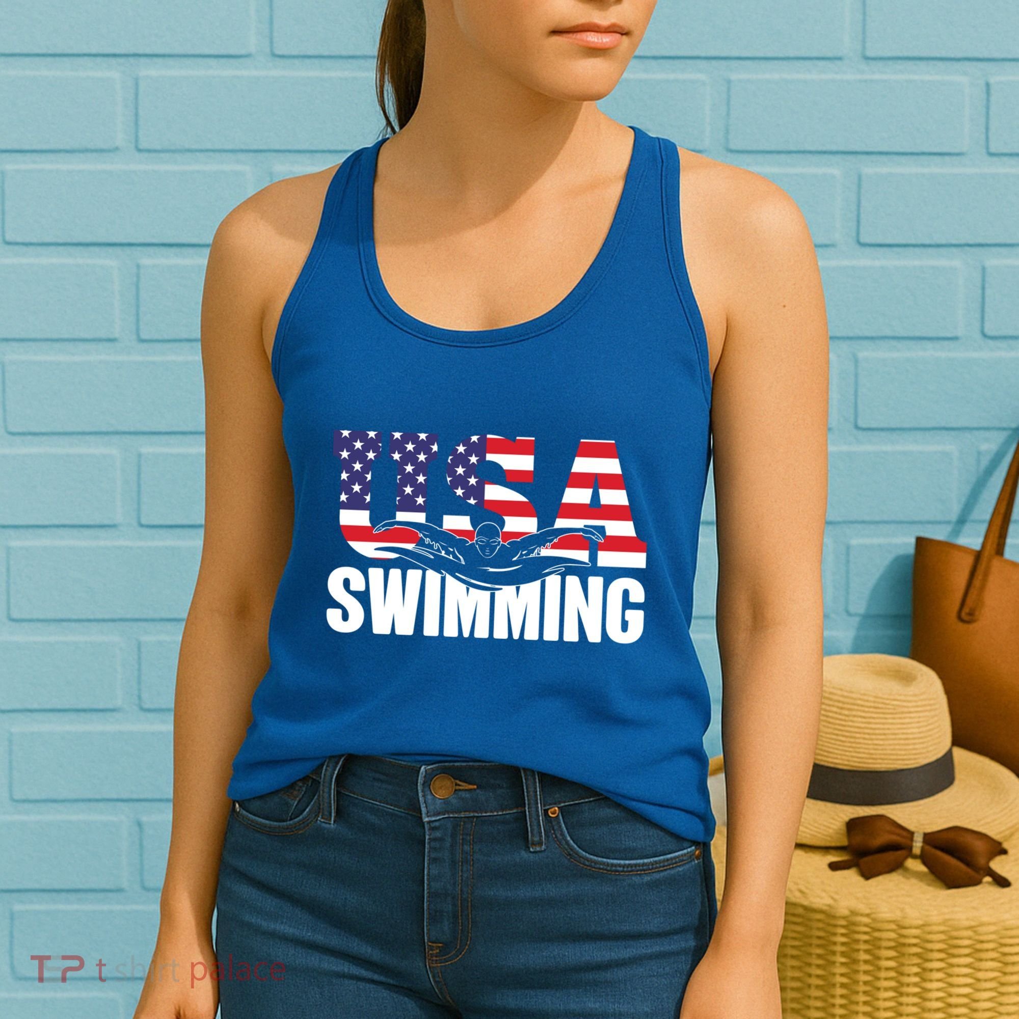 Swimming Us American Flag Water Swimmer And Swim Great Gift Women's Tank Top