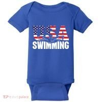 Swimming Us American Flag Water Swimmer And Swim Great Gift Baby Bodysuit thumb 0