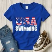 Swimming Us American Flag Water Swimmer And Swim Great Gift Women's T-Shirt thumb 3
