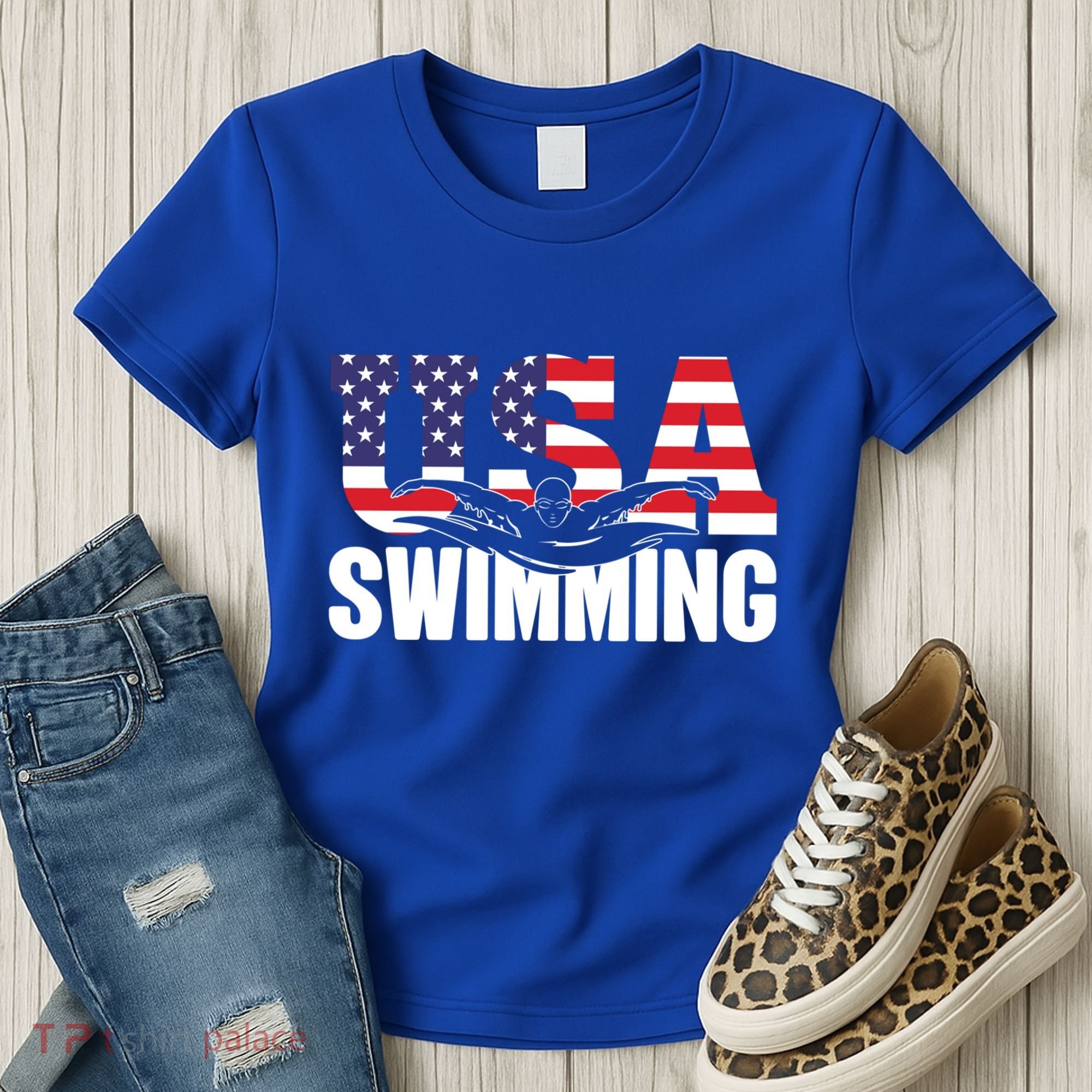 Swimming Us American Flag Water Swimmer And Swim Great Gift Women's T-Shirt