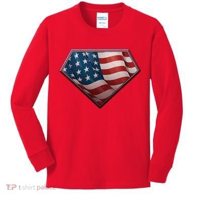 Super USA American Flag Kids Long Sleeve Shirt