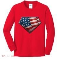 Super USA American Flag Kids Long Sleeve Shirt thumb 0